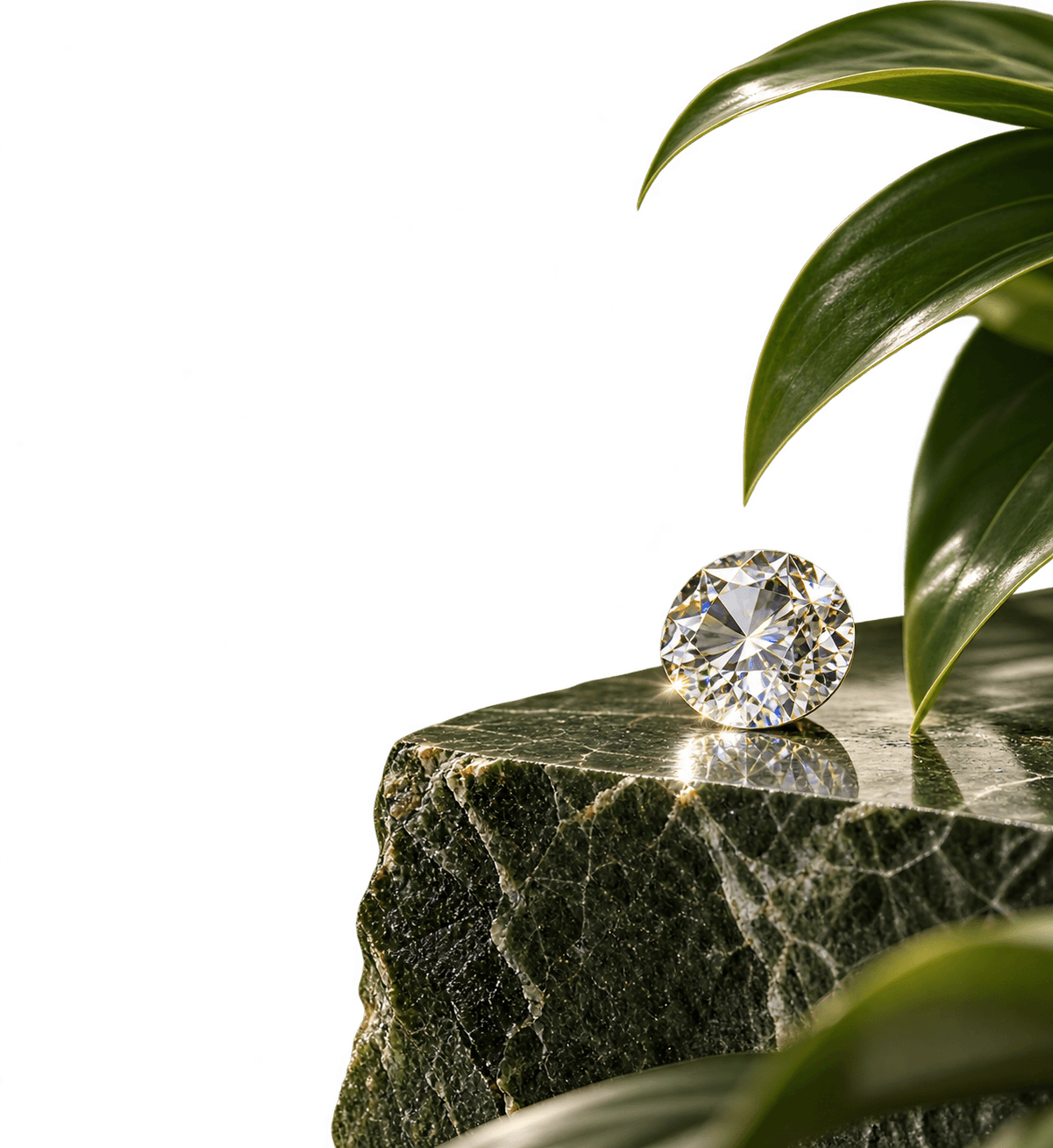 Raw diamond on a green block